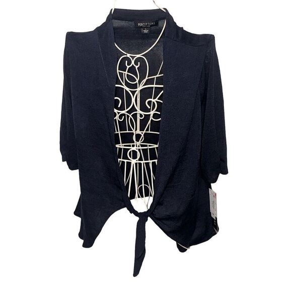 NEW WITH TAGS PERCEPTIONS Womens Tie Front stylish Soft Jacket Classic Navy blue - Picture 1 of 11